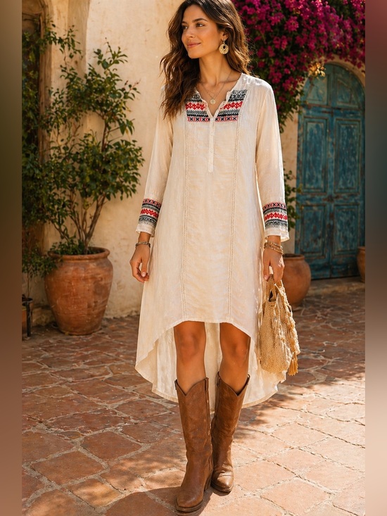 Johnny Was Dresses & Skirts - Johnny Was Embroidered Tunic Dress Hi Low Boho Festival Medium Lagenlook Coastal